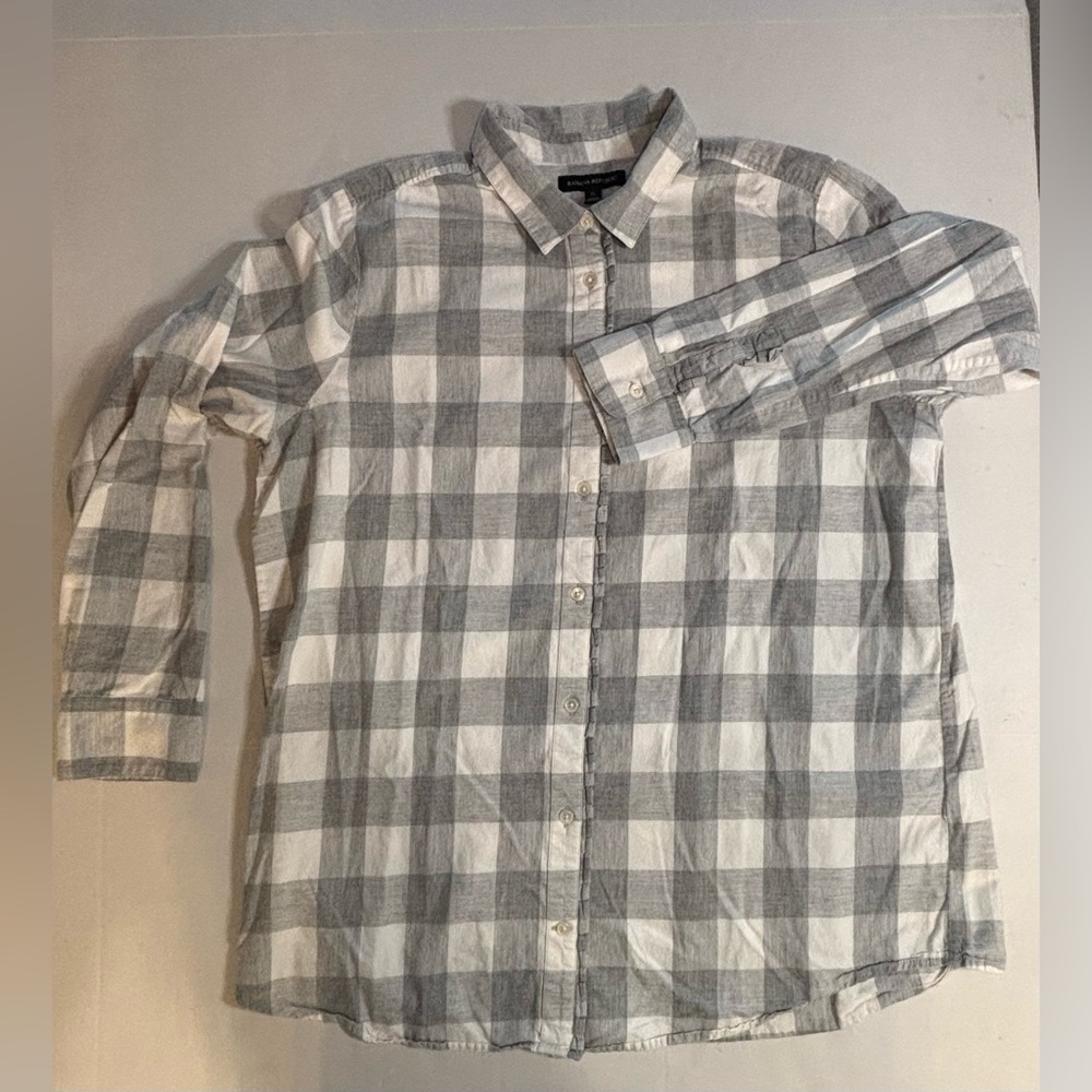Banana Republic Women's Top Size XL Plaid Flannel White Button Down Shirt